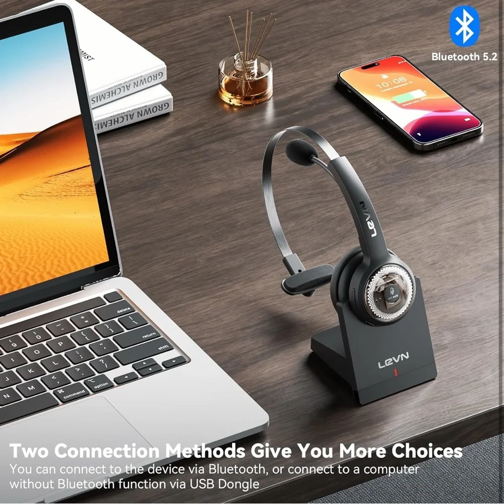 NEW Wireless Headset with Charging Base&Mic AI Noise Cancellation, 45H TalkTimes